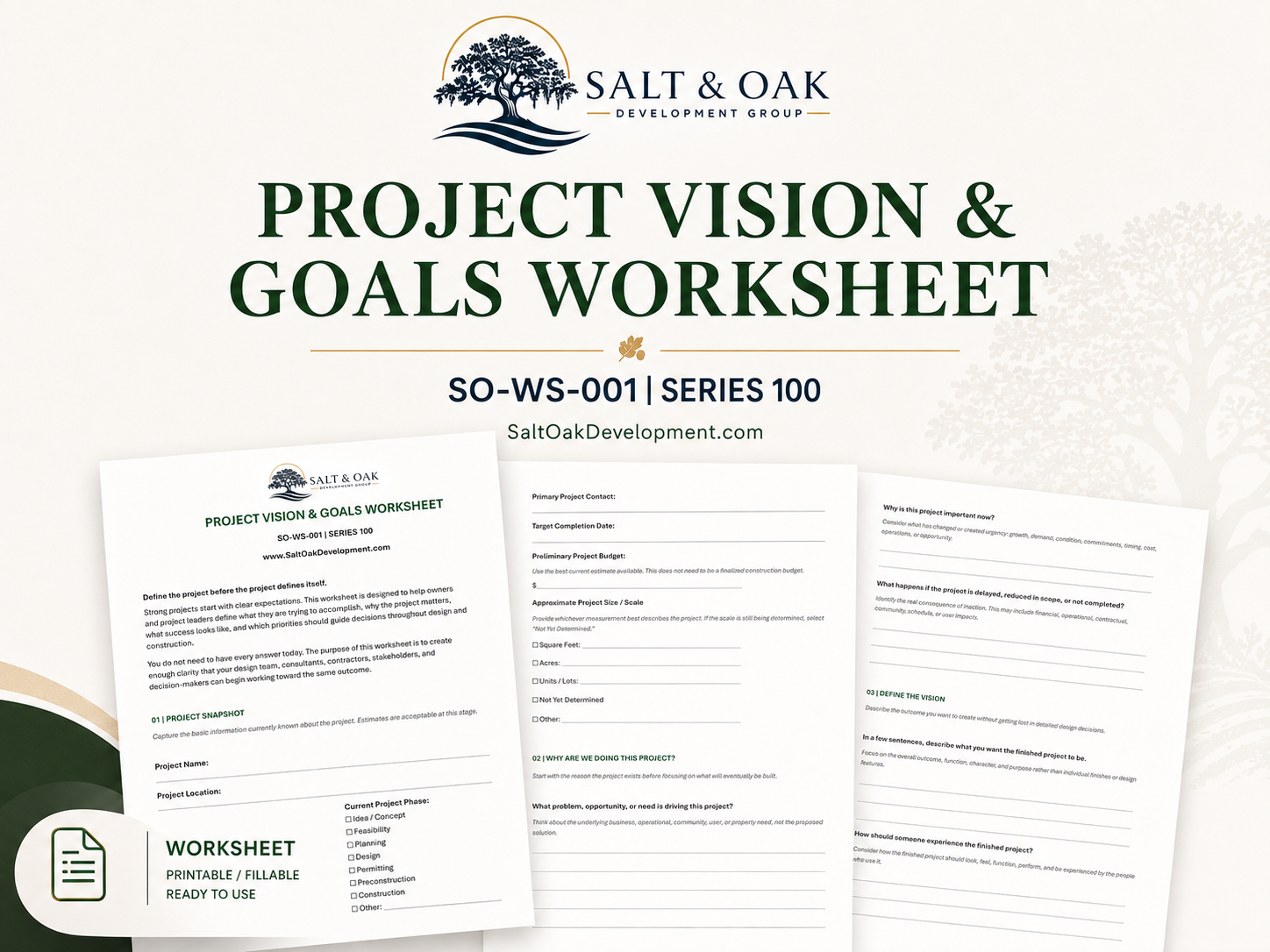Salt & Oak Development - Project Vision & Goals Worksheet cover