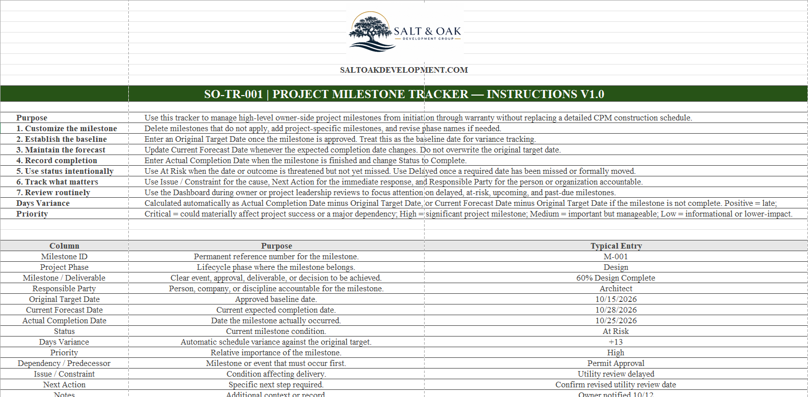 Salt & Oak Development - Project Milestone Tracker preview