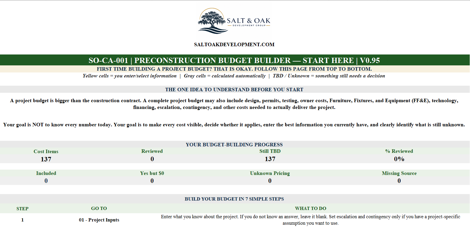 Salt & Oak Development - Preconstruction Budget Builder preview